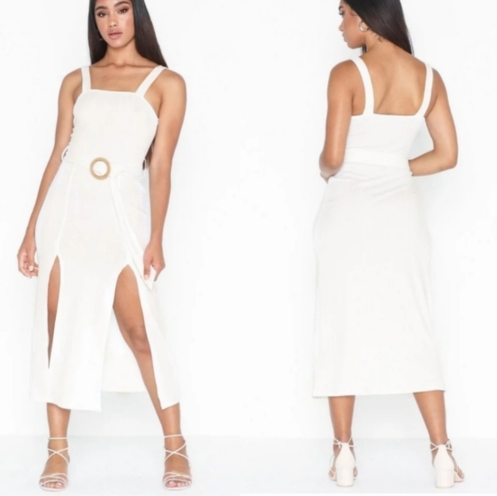 Topshop Ribbed Rafia Midi Dress New in Cream NWT